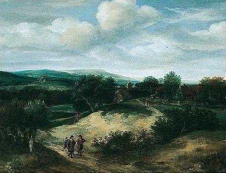 Jacob Koninck Landscape with huntsmen on a track before a village Germany oil painting art